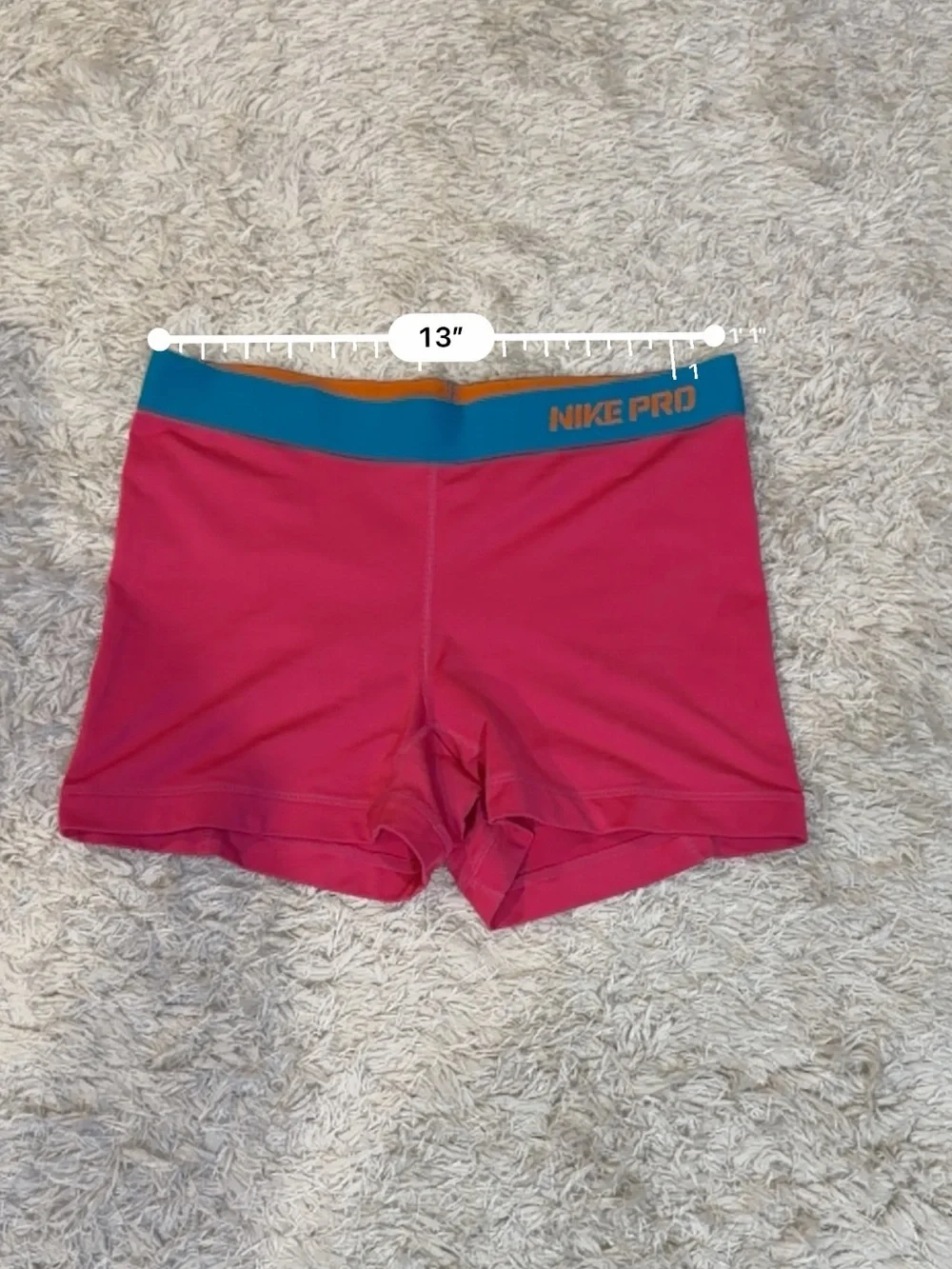 Nike Pro Pink Performance Shorts with Blue Waistband - M
